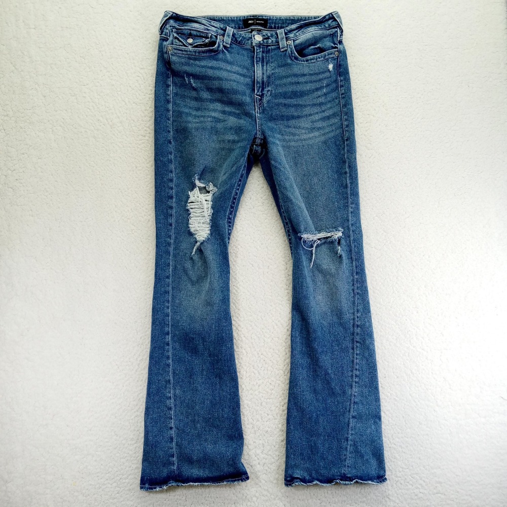 True Religion Joey Mid Rise Flare Jeans Distressed Medium Wash Blue‎ Womens 33